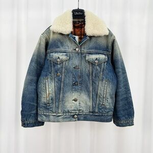 🚩steal authentic Gucci Blue Denim Jacket with Cream Collar